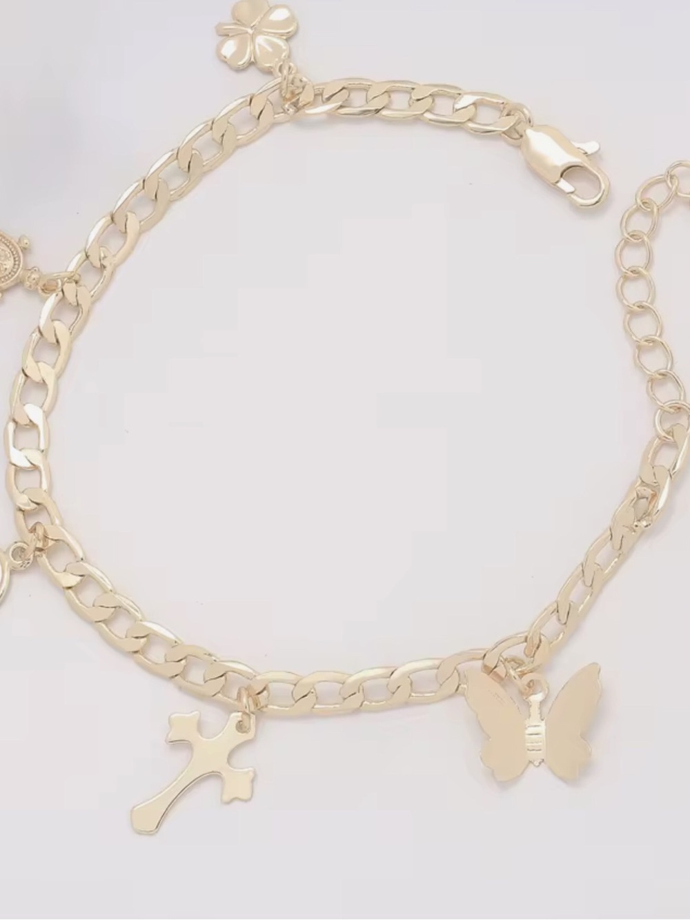 Gold Tone Butterfly & Cross Charm anklet Bracelet